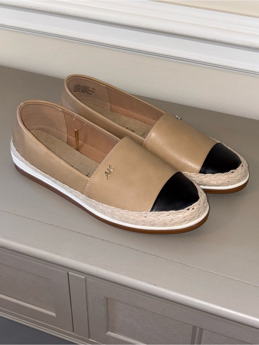 Anne Klein Tan Espadrille Flats with Black Cap Toe